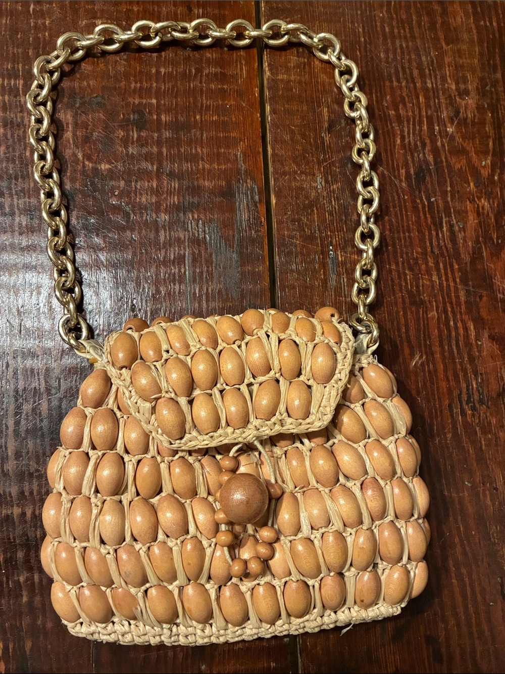 Vintage Jana straw/wood bead  shoulder bag
